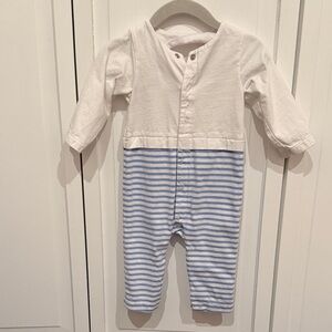 Jacadi White and Blue Striped One Piece